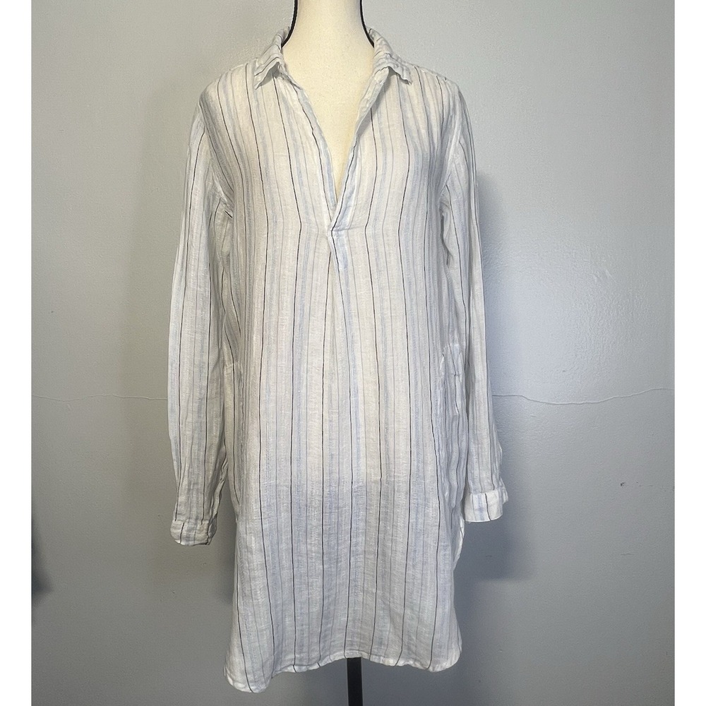 CP Shades Linen Teton Tunic Top Dress Blue Striped Size XS Womens